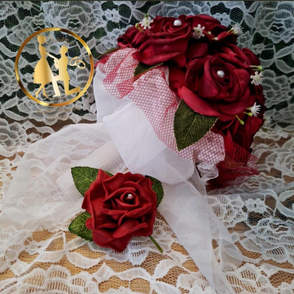 Buquê de noiva vermelho marsala