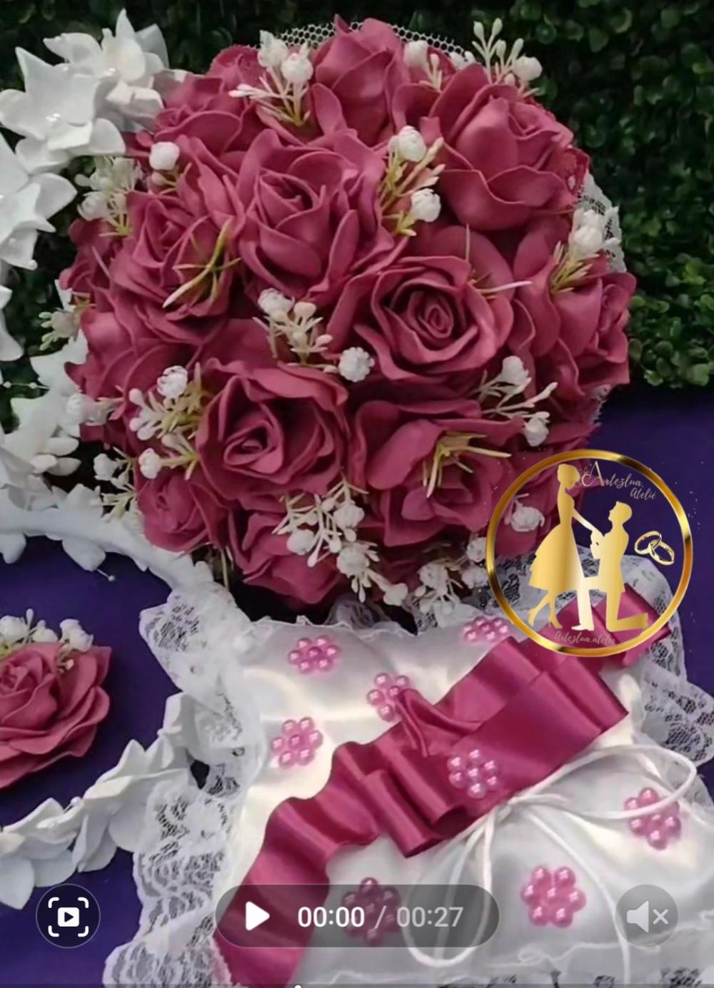 Kit de Buquê de noiva rosa fúcsia