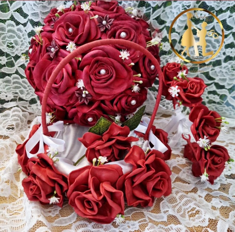 kit de Buquê de noiva rosas vermelhas marsala eva