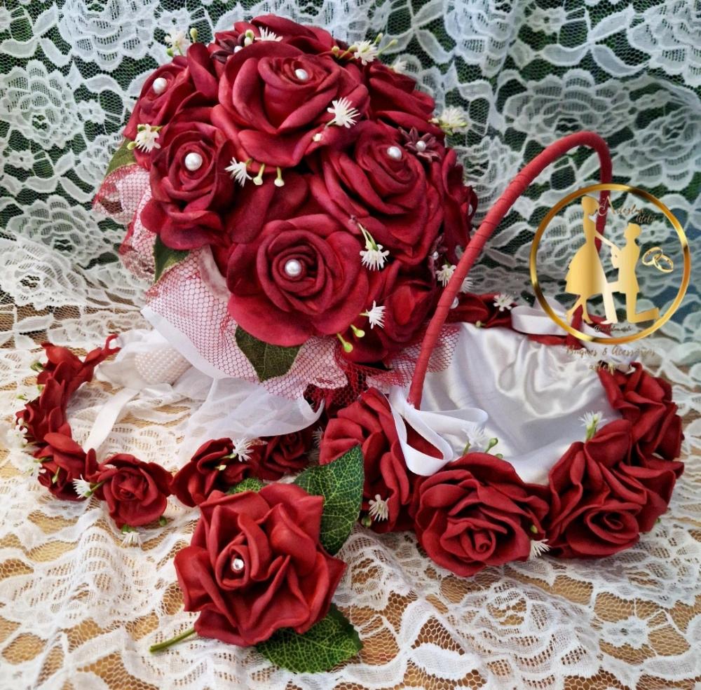 kit de Buquê de noiva rosas vermelhas marsala eva