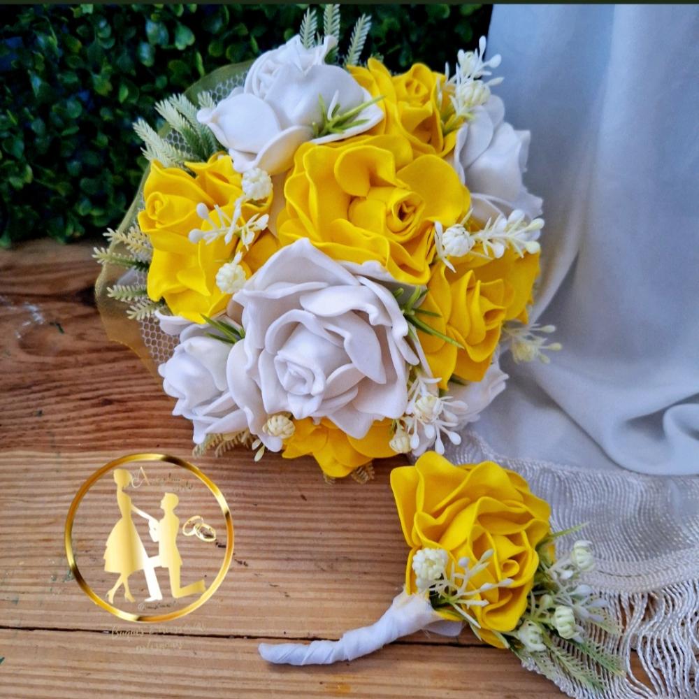 Buquê de noiva amarelo e branco