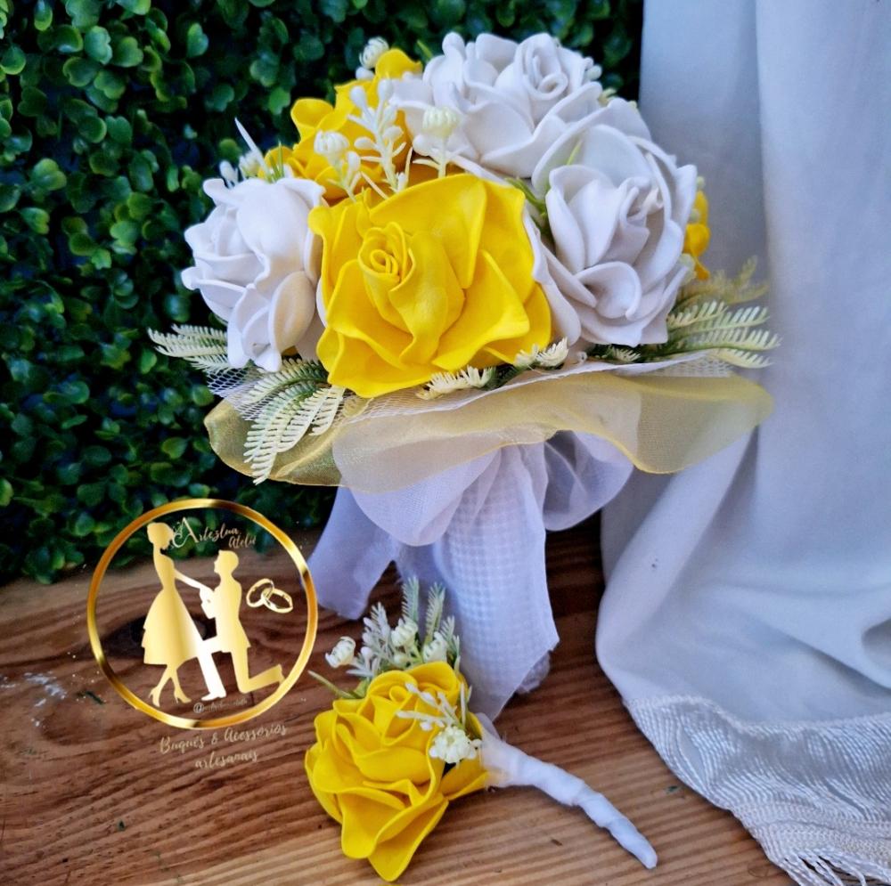 Buquê de noiva amarelo e branco