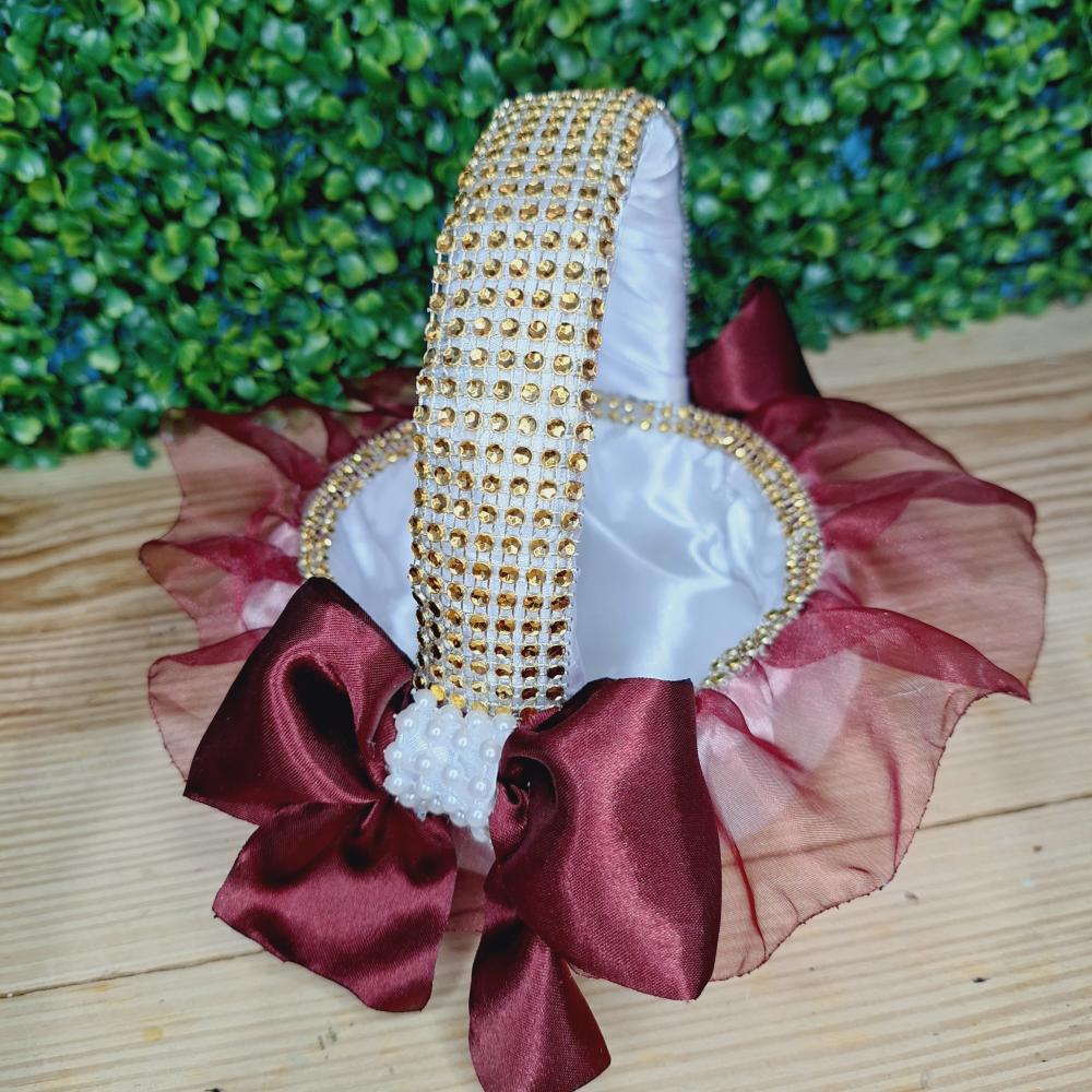 Cesta de florista branca marsala e dourado
