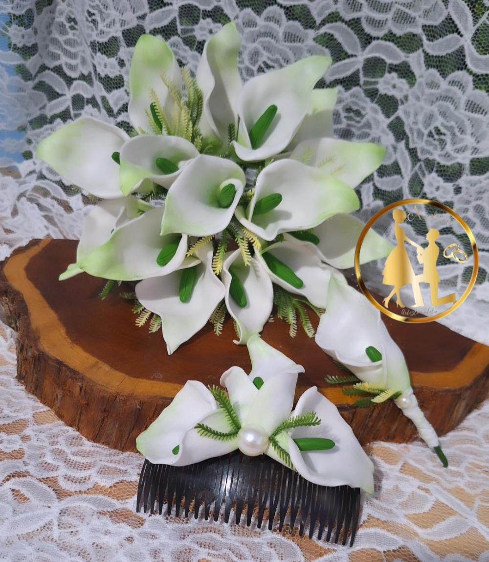 Buquê de noiva copo de leite branco branco (kit)