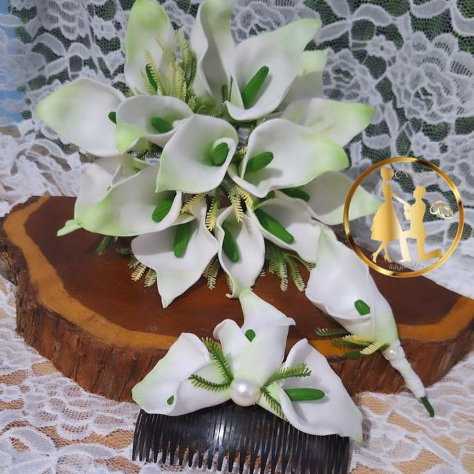 Buquê de noiva copo de leite branco branco (kit)