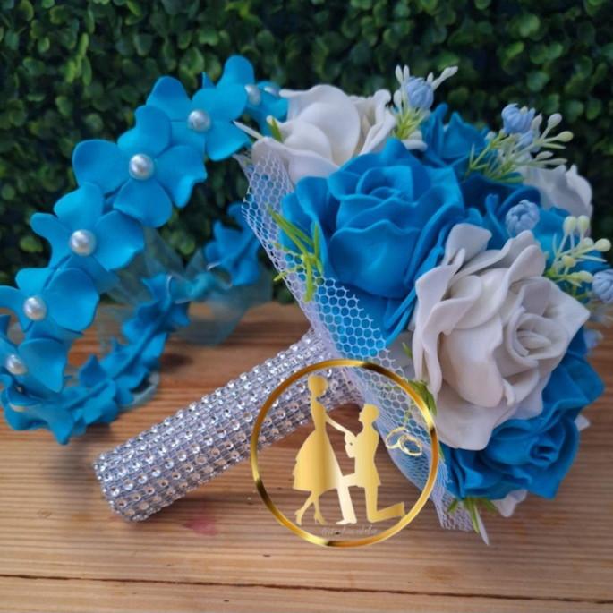 Buque de noiva azul e branco (kit)