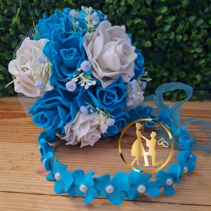 Buque de noiva azul e branco (kit)