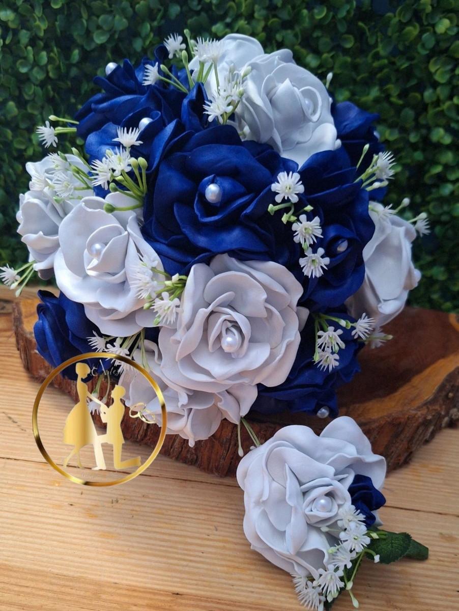 Buquê de noiva azul e branco
