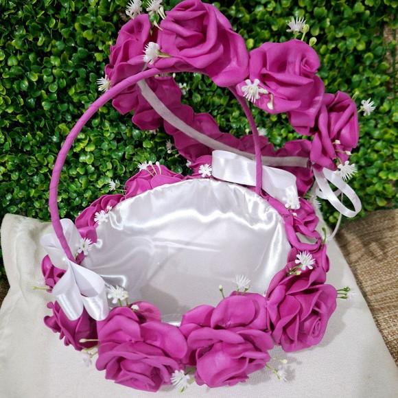 Kit Cesta + Tiara Coroa Fúcsia/pink para Daminhas