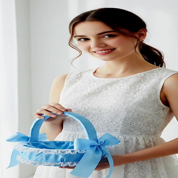 Cesta de Florista Azul Serenity em Cetim de Luxo