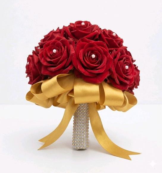 Buquê de Noiva Vermelho e Dourado Médio Eva