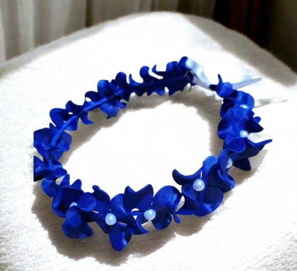 Tiara Coroa Azul Marinho com Pérolas Artesanal