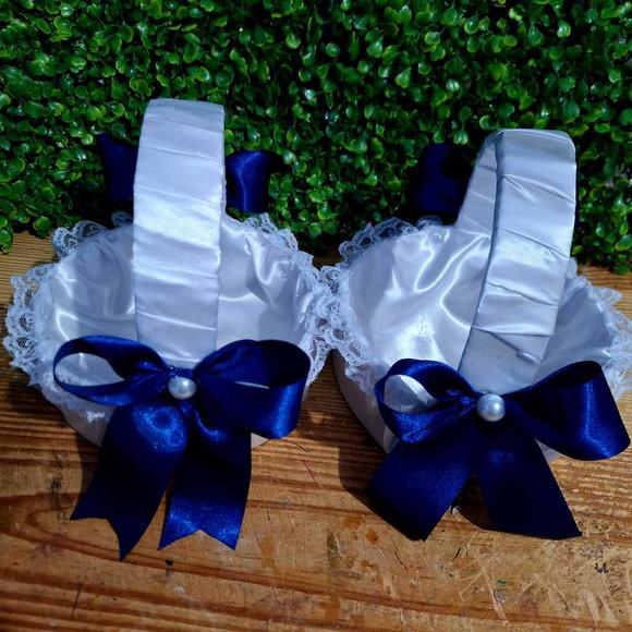 Kit 02 Cestas de Floristas em Cetim Azul Marinho Branco