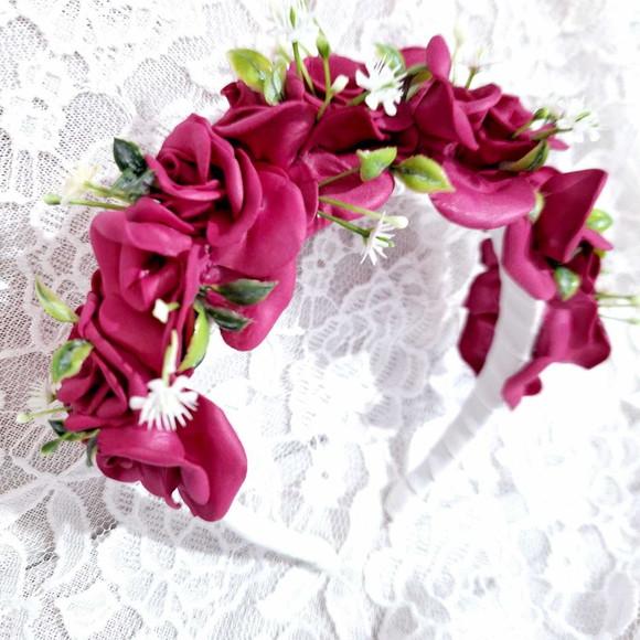 Tiara de Luxo Floral Artesanal Fúcsia