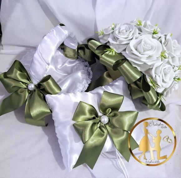(kit) Buquê + Cesta + Almofadinha Verde Oliva Militar