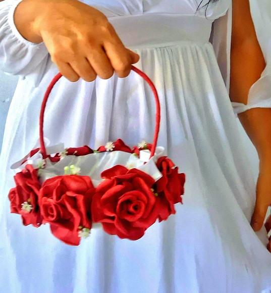Cesta de Florista de Casamento Rosas Vermelha - Artesanal
