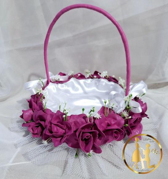 Cesta de Casamento Fúcsia e Branca Delicada Artesanal