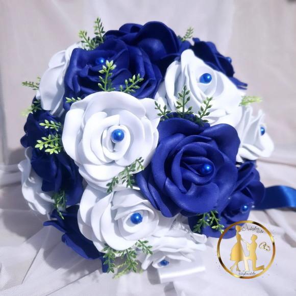 Cesta de Florista Azul Marinho e Branco Médio - Artesanal