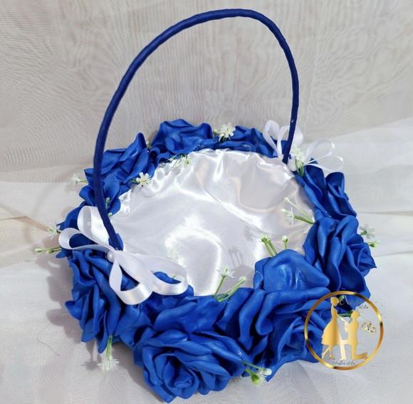 Cesta de Florista Azul Royal e Branco - Artesanal