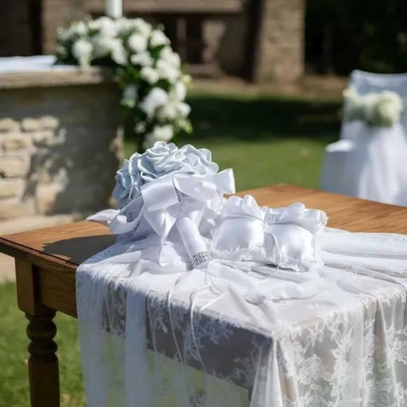 Buquê de Noiva Branco Civil Eva + Almofada de Alianças