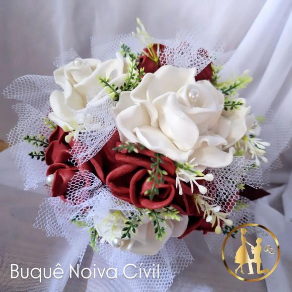 Buquê Noiva Cívil Marsala e Branco - Artesanal