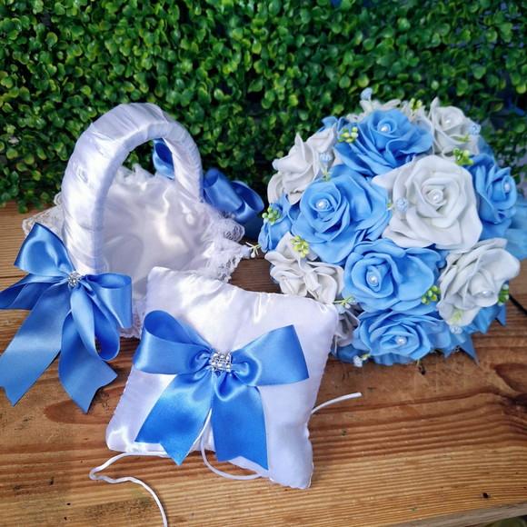 Buquê de Noiva Azul Serenity e Branco (kit)