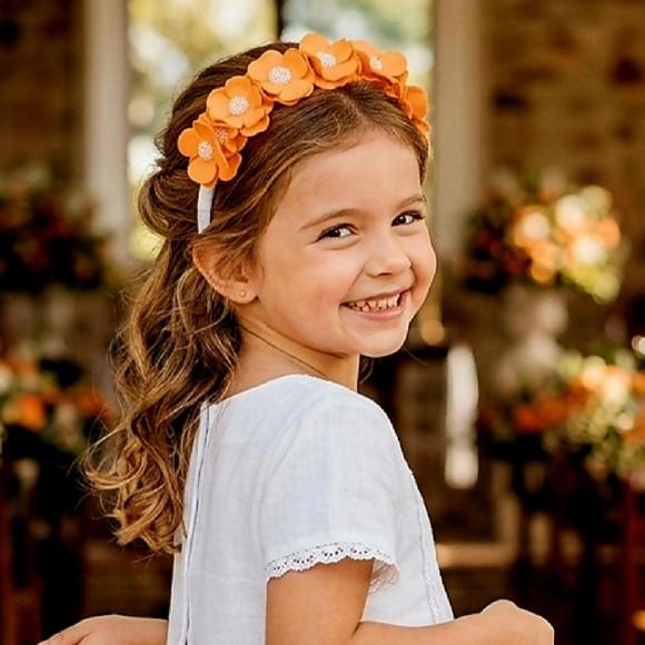 Tiara Infantil Laranja com Pérolas