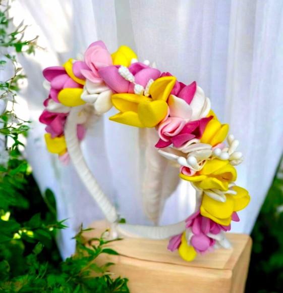 Tiara Infantil de Luxo Amarela e Rosa