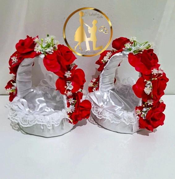 2 Cestas de Florista de Casamento Vermelha e Branco