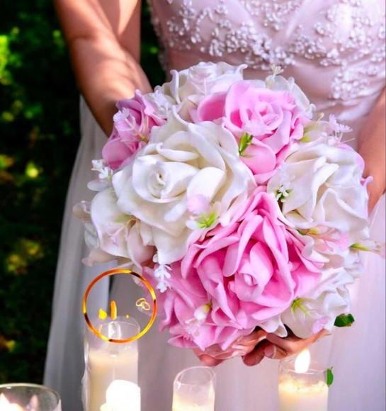 Buquê de Noiva Rosa Bebê Branco Casamento Civil Pequeno Eva