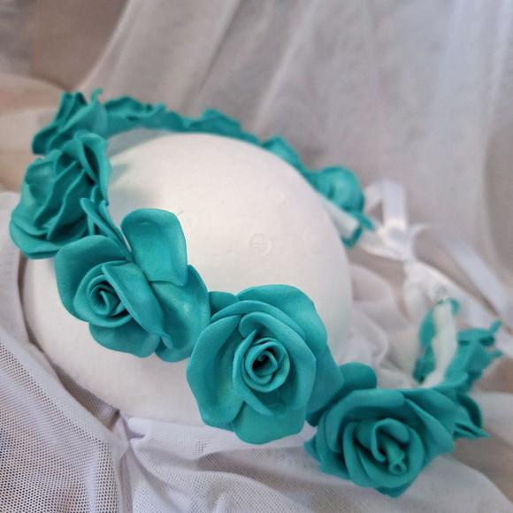 Tiara Coroa Azul Turquesa - Artesanal