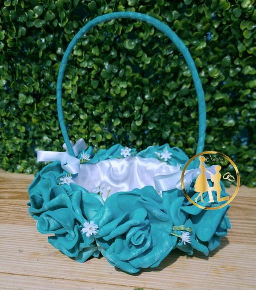 Cesta Florista de Casamento Azul Esmeralda