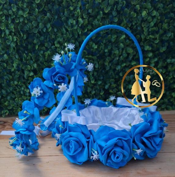 Cesta de Florista + Tiara azul Petróleo Clara e Branco
