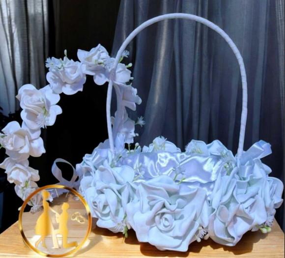 Cesta de Florista Branca + Coroa de Daminha ( Kit)
