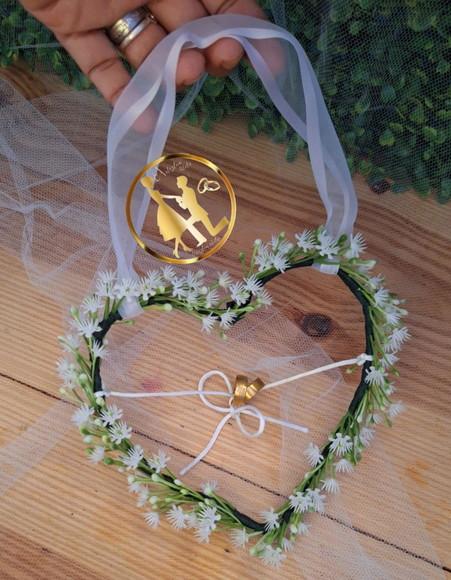 Porta Alianças Coração de Flores de Gipsofilas Pequeno