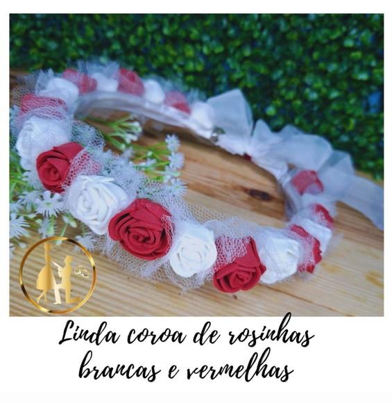 Coroa Botões de Rosas Daminhas & Floristas Vermelha e Branco