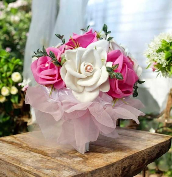 Buquê de Noiva Branco e Rosa Pink Grande Eva