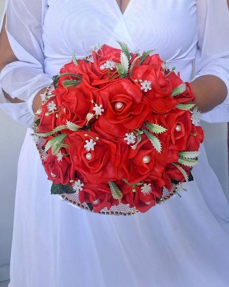 Buquê de Noiva Vermelho e Dourado Grande