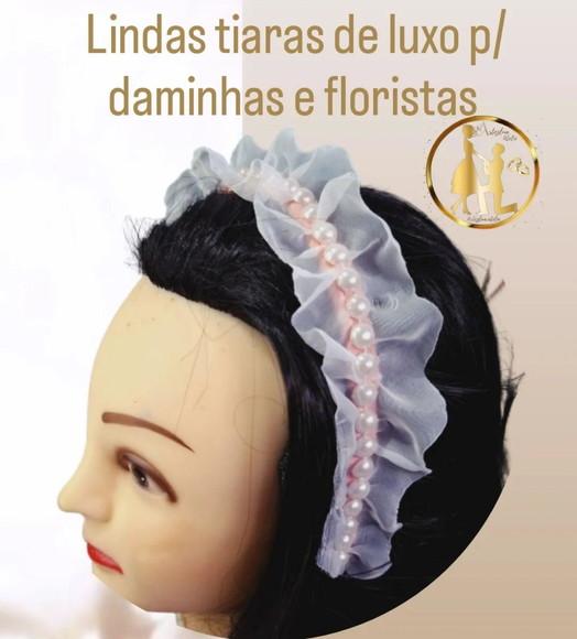 Tiara de Luxo Salmo e Branco Organza