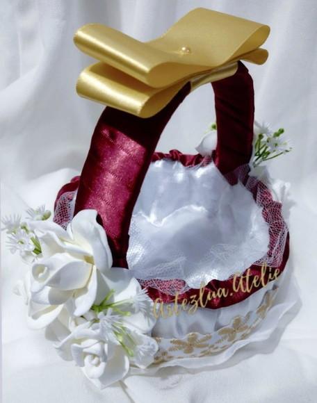 Cesta Florista Branco Dourado e Marsala