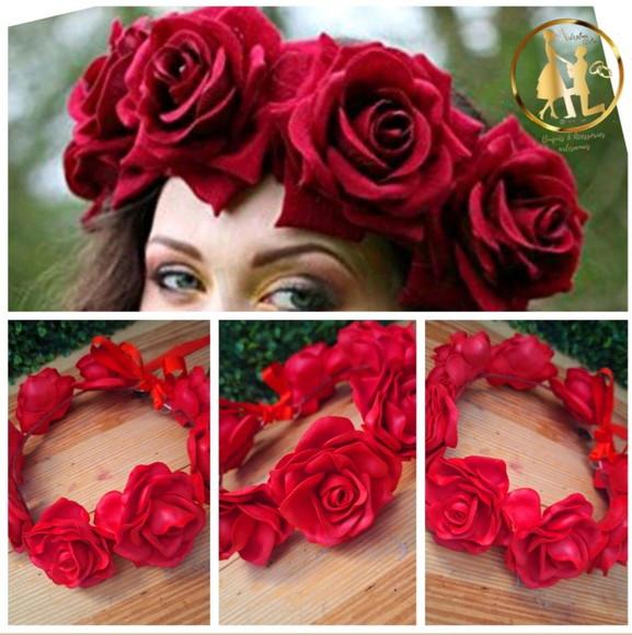 Tiara Vermelha Headband Coroa de Flores Ensaios