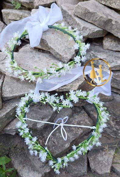 Porta Alianças Coração de Gipsofilas + Coroa de Flores Kit