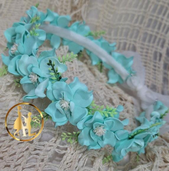 Tiara Coroa Infantil Verde Turquesa - Artesanal