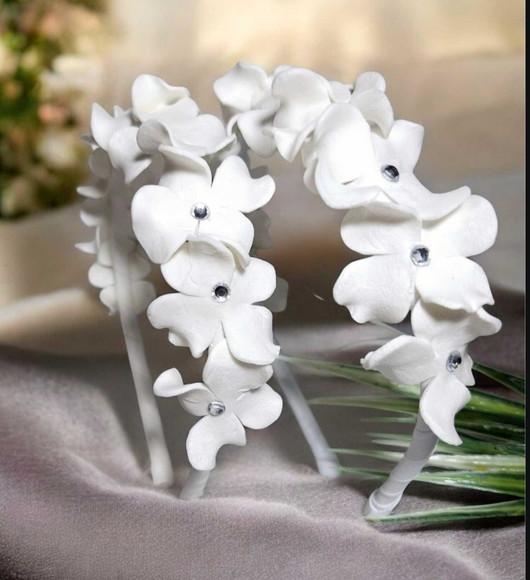 Tiara de Cabelo Infantil Branca com Pedrinhas de Brilhante