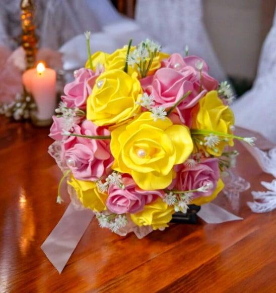 Buquê de Noiva Amarelo e Rosa