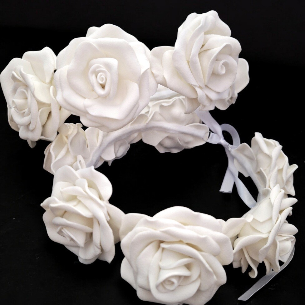 Coroa Tiara de Rosas Branca Ensaios Gestantes Eventos