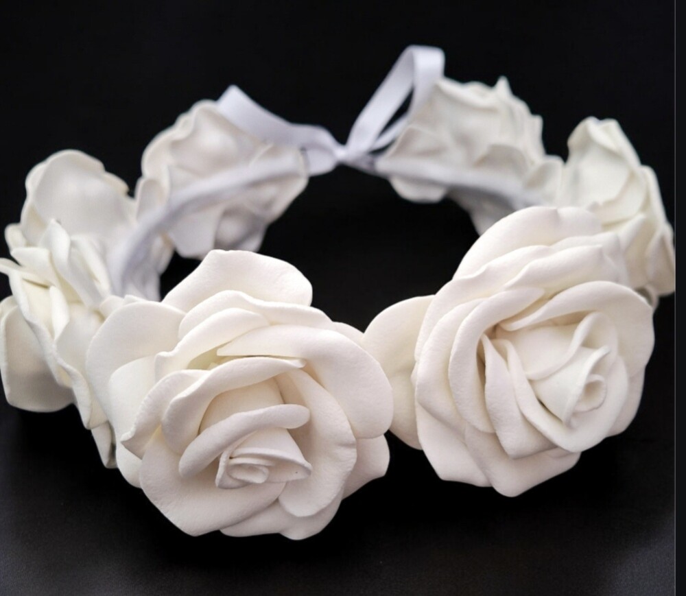 Coroa Tiara de Rosas Branca Ensaios Gestantes Eventos
