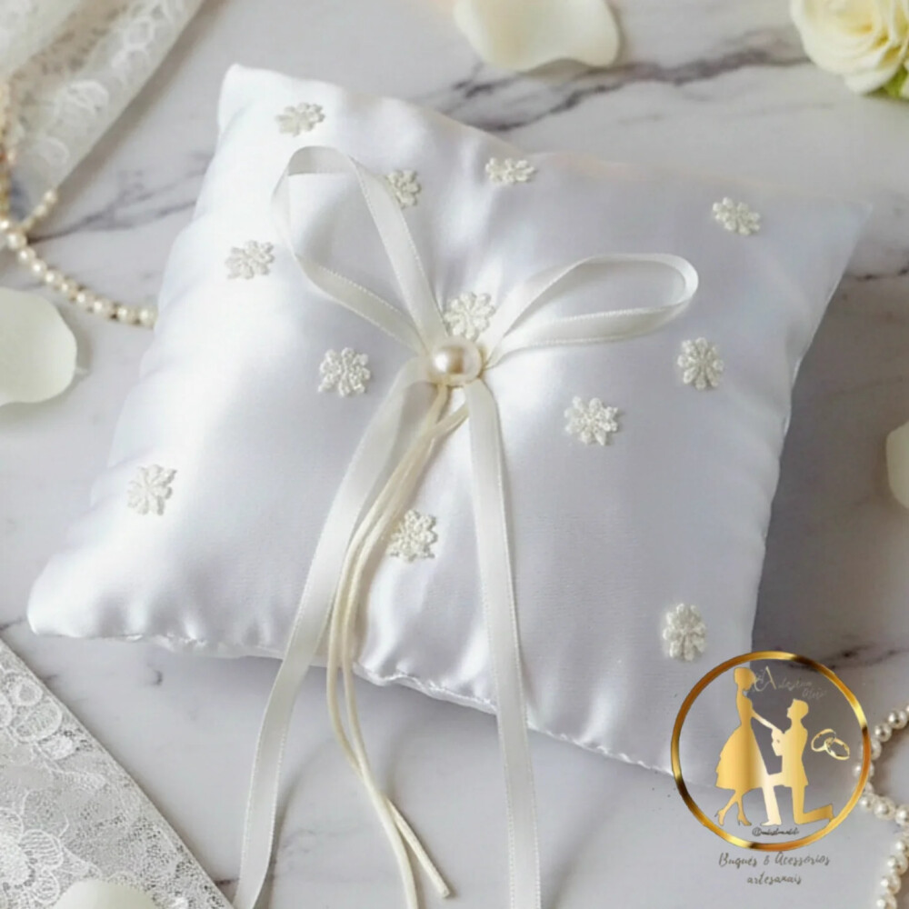 Porta Alianças Branco e Bege Off-White com Pérolas – Elegânc