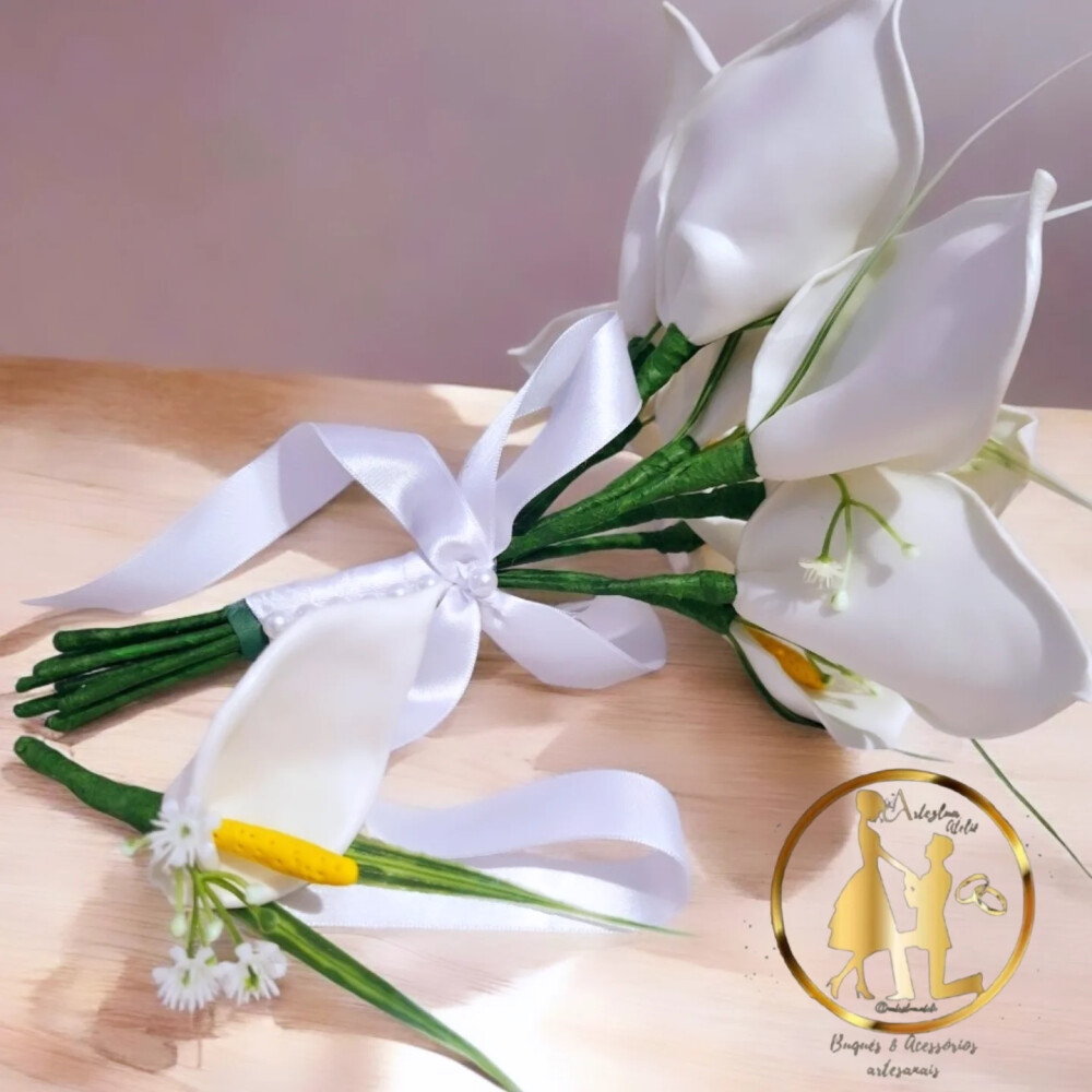 Buquê de Noiva Minimalista Copo de Leite em EVA com Lapela – A