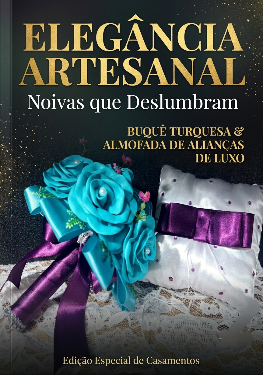 Buquê Noiva Azul Turquesa e Roxo Cívil + Porta Alianças -artes